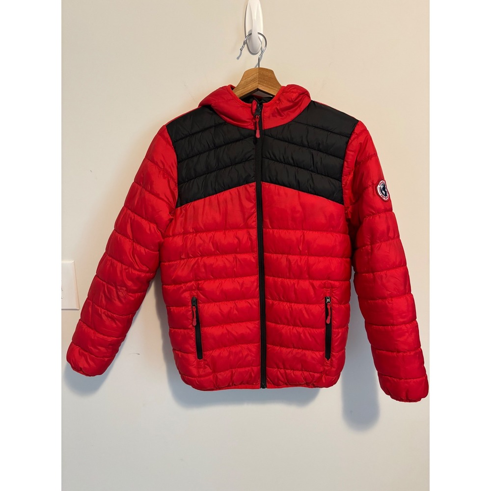 Rokka&Rolla Boys Red Black Puffer Jacket Hooded Quilted Coat XL 14-16